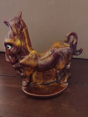 Brown Ceramic Donkey Figurine Planter- Decorative Home Art